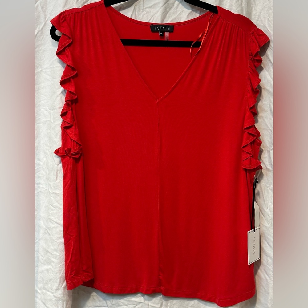 1. State Scarlet NWT Ruffle Sleeveless V-Neck Blouse